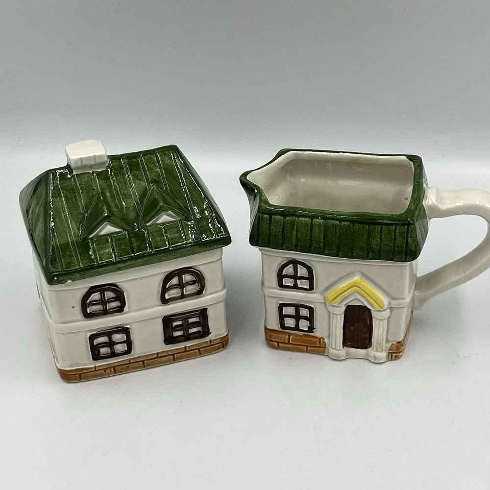 Vintage Jay Imports Cottages Ceramic Sugar & Creamer Set‎ Cottage Farmhouse Core